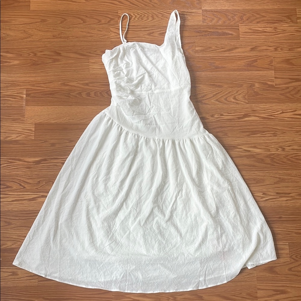 NWT SHEIN MOD White Asymmetrical Drop Waist Midi Dress Size Large